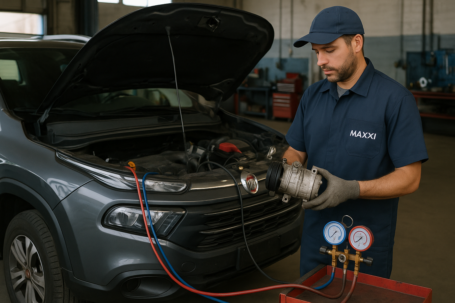 Técnico reparando compressor da Toro
